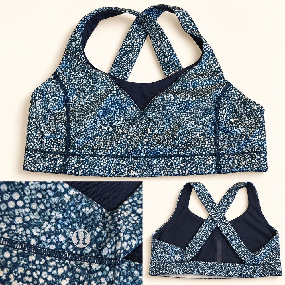 Lululemon Sports Bra Size 10 Navy Spotted Print Cross Back Mesh